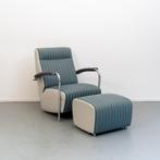 Leolux Scylla blauw/wit gestreept hoge rug + hocker, Huis en Inrichting, Fauteuils, Niet ingevuld, Niet ingevuld, Ophalen of Verzenden