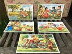 Ansichtkaarten met poezen en rijmpjes - vintage - 5 stuks, Verzamelen, Ophalen of Verzenden, 1940 tot 1960, Ongelopen, Overige thema's