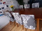 Grote eettafel met zes stoelen en zes extra witte IKEA stoel, Ophalen of Verzenden, Zo goed als nieuw, Wit, Vijf, Zes of meer stoelen