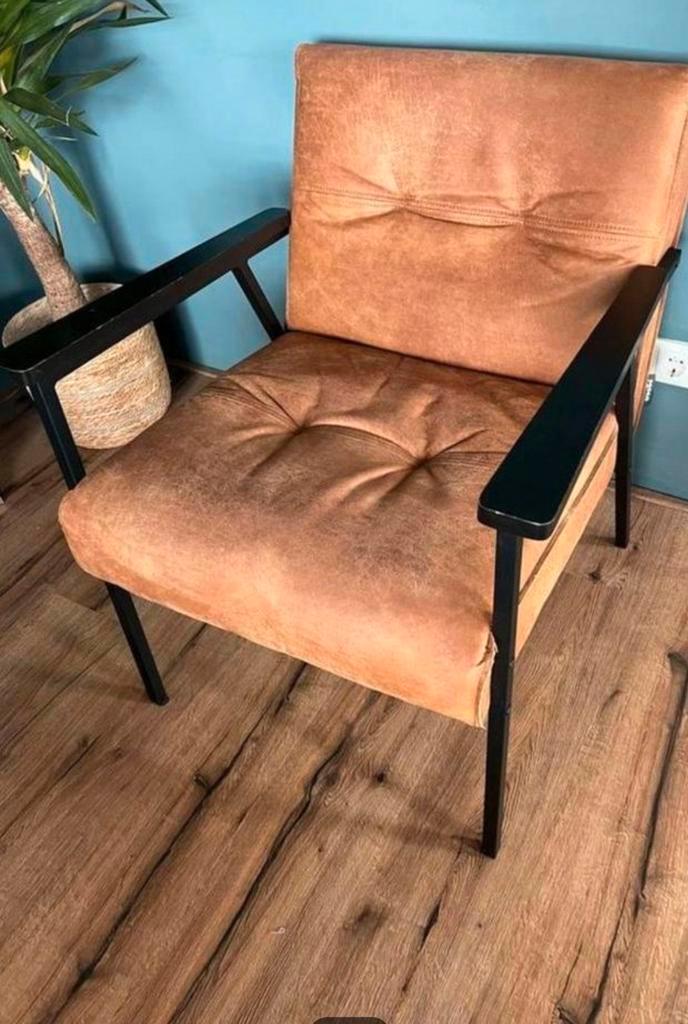 Moderne fauteuil/ stoel met zwart frame merk Woood, Huis en Inrichting, Fauteuils, 50 tot 75 cm, Ophalen