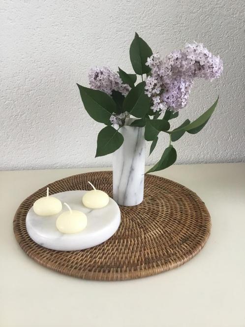 marmer vaasje en waxinelichthouder wit/grijs, Huis en Inrichting, Woonaccessoires | Vazen, Zo goed als nieuw, Wit, Minder dan 50 cm
