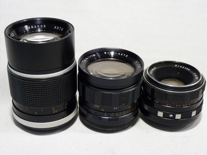 4xM42: Meyer-Optik 50, Tokina 28, Panagor 135, Porst 35mm, Audio, Tv en Foto, Fotografie | Lenzen en Objectieven, Zo goed als nieuw