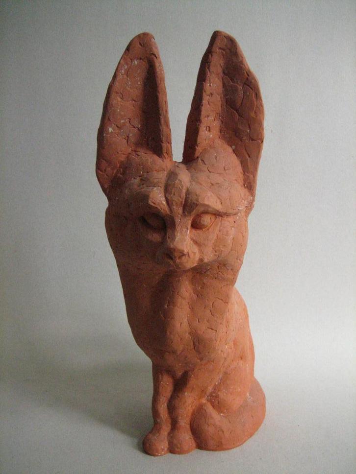 Aardewerk beeld fennek gesigneerd Leo Muysken (1907-1984), Antiek en Kunst, Antiek | Keramiek en Aardewerk, Ophalen of Verzenden