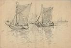 Willem Bastiaan Tholen krijttekening "Zeilschepen", Antiek en Kunst, Ophalen