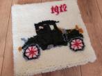 Retro vintage smyrna kussenhoes met antiek auto, als nieuw, Ophalen of Verzenden