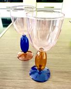 Wijnglas 2 Prachtige Puik glazen glas wijn oranje roze blauw, Verzenden, Zo goed als nieuw, Borrel- of Shotglas