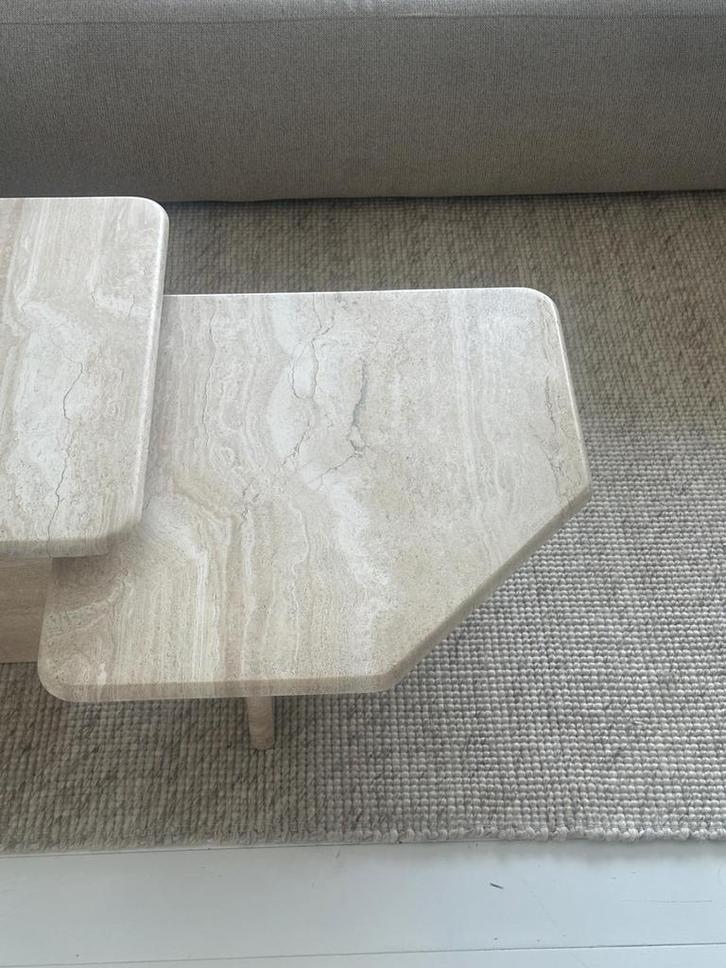 2 Vintage jaren 70 travertin tafels, Huis en Inrichting, Tafels | Salontafels, Gebruikt, Minder dan 50 cm, 50 tot 100 cm, 50 tot 100 cm