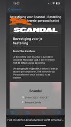 2x Scandal tickets + 2x shuttle bus, Tickets en Kaartjes, Twee personen
