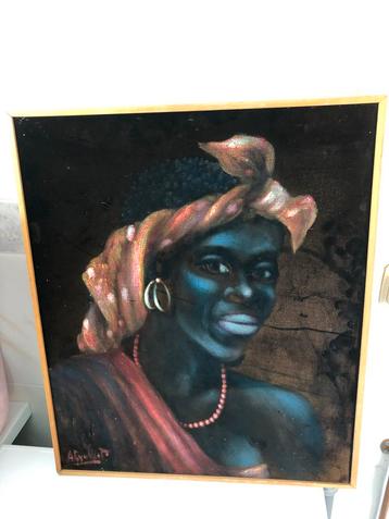 Klassiek Fluweel Schilderij A.R. Wyatt - Vrouw met Hoofddoek beschikbaar voor biedingen
