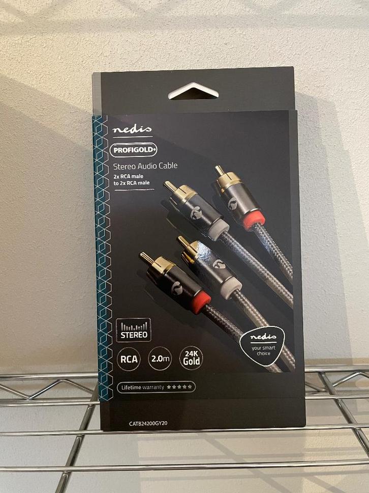 Nedis Stereo RCA kabel 2 meter - Gold 24 karaat - Nieuw, Audio, Tv en Foto, Audiokabels en Televisiekabels, Nieuw, Interlink-kabel