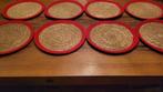 Placemats, zeegras, met stoffen rode rand, 8 stuks, Ophalen of Verzenden, Zo goed als nieuw, Bord