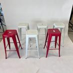 6x Industriële metalen barkruk in Tolix-stijl, rood & wit., 1 kruk, Ophalen, Metaal