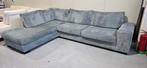 Lichtblauwe ribstof hoekbank met losse kussens, Ophalen of Verzenden