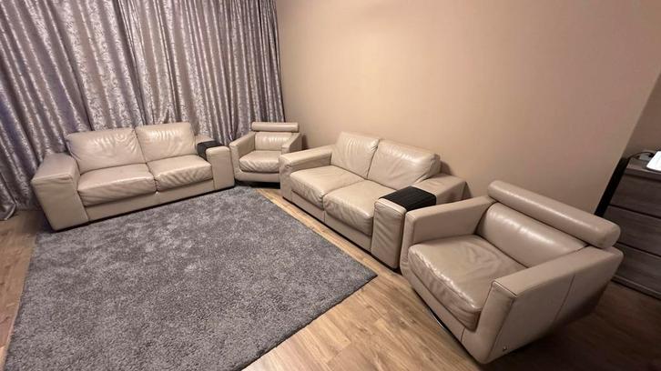 Natuzzi lederen zitbank - 2-zits + 2 fauteuil, Huis en Inrichting, Banken | Complete zithoeken, Gebruikt, Leer, Ophalen