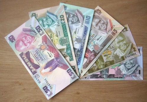Zambia 1980/1988, complete serie van 6 biljetten (UNC), Postzegels en Munten, Bankbiljetten | Afrika, Setje, Zambia, Verzenden
