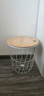 Draadmand wit met houten deksel, bijzettafel, Huis en Inrichting, Minder dan 45 cm, Minder dan 55 cm, Metaal of Aluminium, Rond