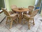 Tafel en 4 rotan/rieten stoelen, Ophalen, 4 zitplaatsen, Gebruikt, Rotan