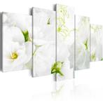 641 Witte Bloemen 5 Luik Canvas Schilderij 200x100cm 2 maten, Ophalen of Verzenden