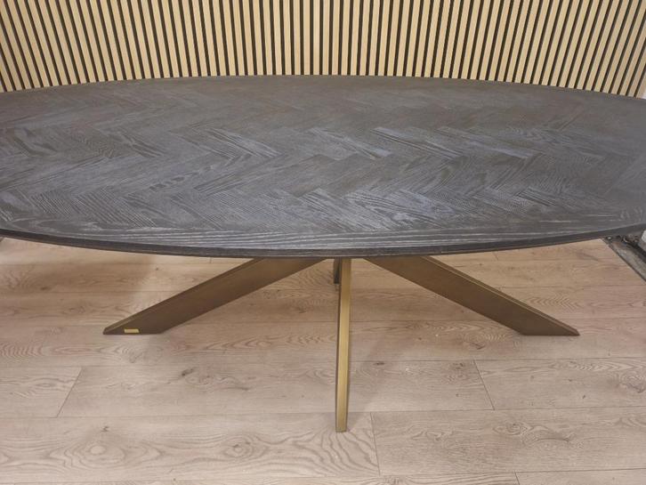 eettafel ovaal eiken visgraat zwart brass kruispoot Richmond, Huis en Inrichting, Tafels | Eettafels, Nieuw, 50 tot 100 cm, 200 cm of meer