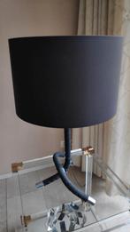 Tafellamp met leren voet, Huis en Inrichting, Lampen | Lampenkappen, Ophalen of Verzenden, Zo goed als nieuw, Rond, 50 cm of meer