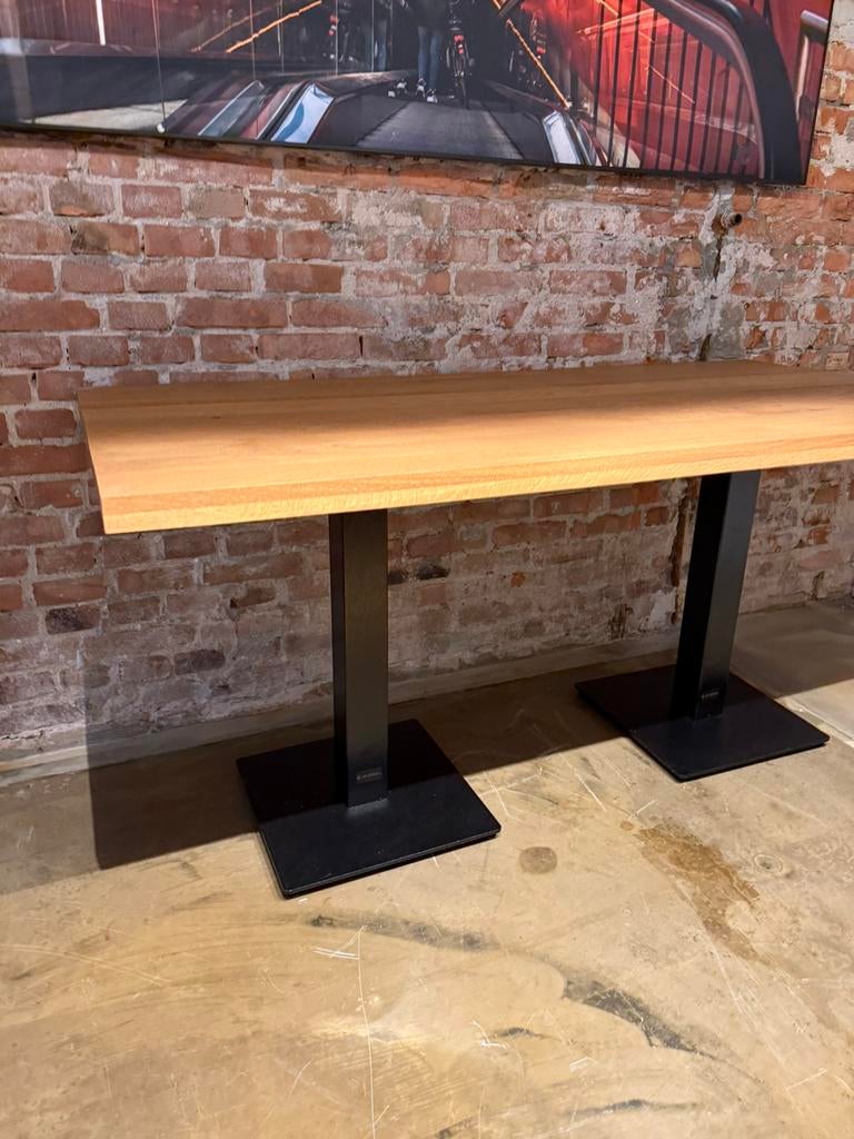 Eikenhouten tafel met stalen poten 160 x 80cm, Antiek en Kunst, Ophalen of Verzenden