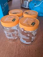 4 stuks pindakaas lege glazen potten, Ophalen of Verzenden, Gebruikt, Overige typen