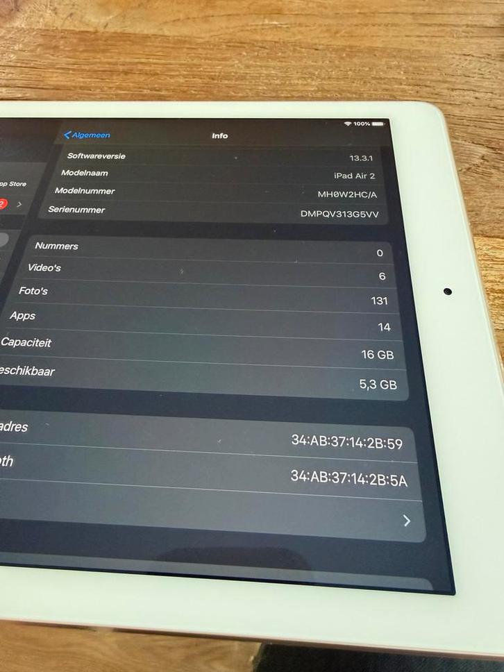 Apple iPad Air 2 - Nette Tablet!, Computers en Software, Apple iPads, Gebruikt, Apple iPad Air, Wi-Fi, 9 inch, 16 GB, Wit, Ophalen of Verzenden