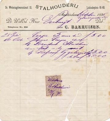 Declaratie van: Stalhouderij, Amst met 5 cent plakzegel 1895 beschikbaar voor biedingen