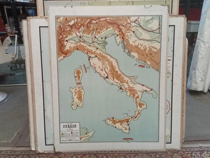 Oude Schoolplaat Italië - Educatieve Kaart, Antiek en Kunst, Antiek | Schoolplaten, Aardrijkskunde, Ophalen of Verzenden