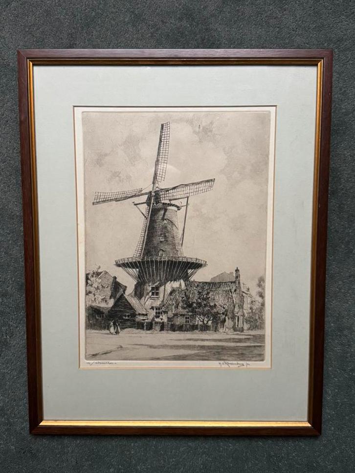 H.E. ROODENBURG / ETS / 1927 / MOLEN WINDLUST / WASSENAAR, Antiek en Kunst, Kunst | Etsen en Gravures, Ophalen