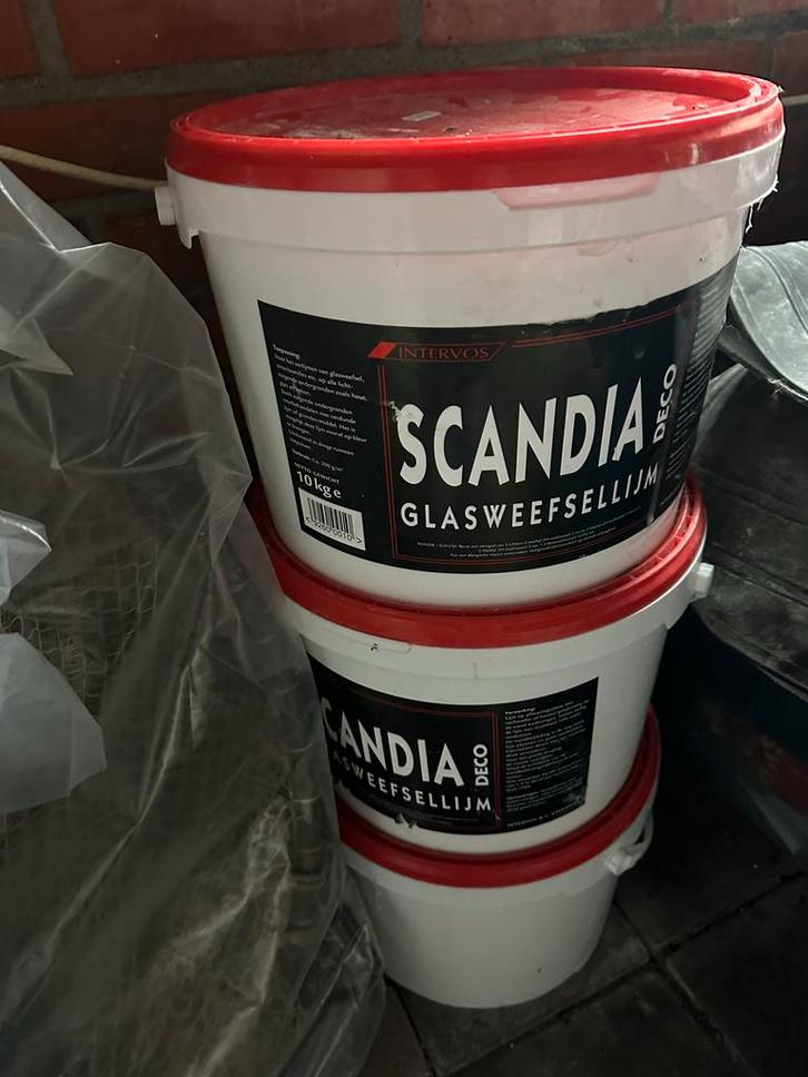 3 emmers Scandia glasweefsellijm, Huis en Inrichting, Stoffering | Behang, Wit, Ophalen