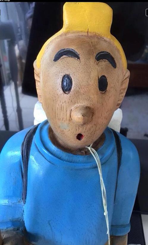 Vintage houten beeld kuifje en bobbie stripheld, Verzamelen, Stripfiguren, Zo goed als nieuw, Beeldje of Figuurtje, Kuifje, Ophalen of Verzenden