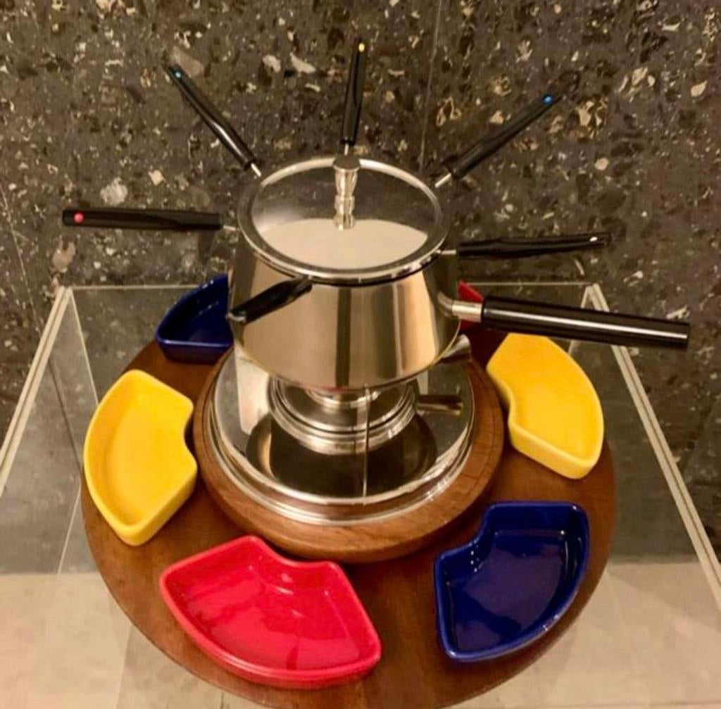 Fondueset- lazy susan - Scandinavisch design  -jaren 60, Ophalen, Zo goed als nieuw, Brander, Fondueset