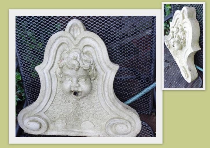 Betonnen ornament  fontein hangend plat kopje wat water, Tuin en Terras, Tuinbeelden, Gebruikt, Overige typen, Beton, Ophalen