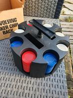 Mid Century Wooden Poker Chip Houder met Poker Chips in doos, Vijf spelers of meer, Ophalen of Verzenden, Zo goed als nieuw, Wooden poker