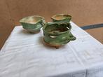 Lotje met drie groen geglazuurde vuurbestendig. Circa 1900., Antiek en Kunst, Antiek | Keramiek en Aardewerk, Ophalen of Verzenden