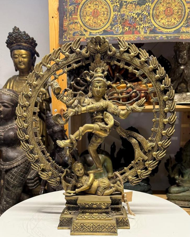 buddhaVuurvergulde Bronzen Shiva Nataraja – Ladakh, Huis en Inrichting, Woonaccessoires | Boeddhabeelden, Gebruikt, Ophalen of Verzenden