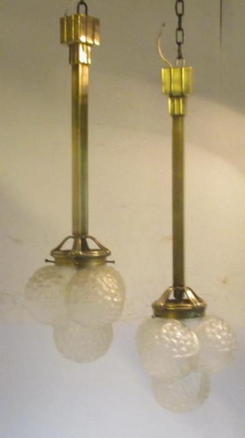 art deco hanglampen brons en geperst glas Hettier & Vincent beschikbaar voor biedingen