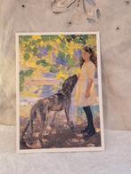 Ansichtkaart. "Meisje gele jurk onder citroenboom- hond"., Huis en Inrichting, Verzenden, Nieuw