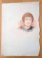 A493-41 Oude tekening Vrouw en face in kleur Plus schets, Antiek en Kunst, Ophalen of Verzenden