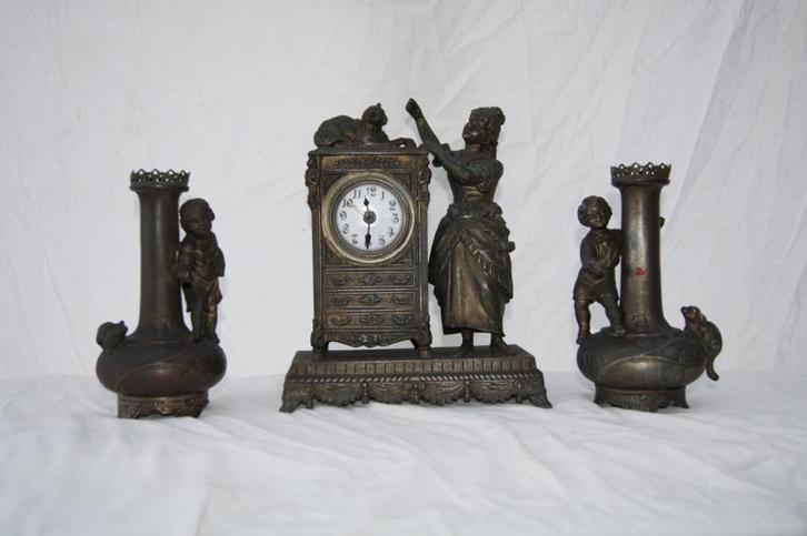 Klkokstel met wekker, Antiek en Kunst, Antiek | Klokken, Ophalen of Verzenden