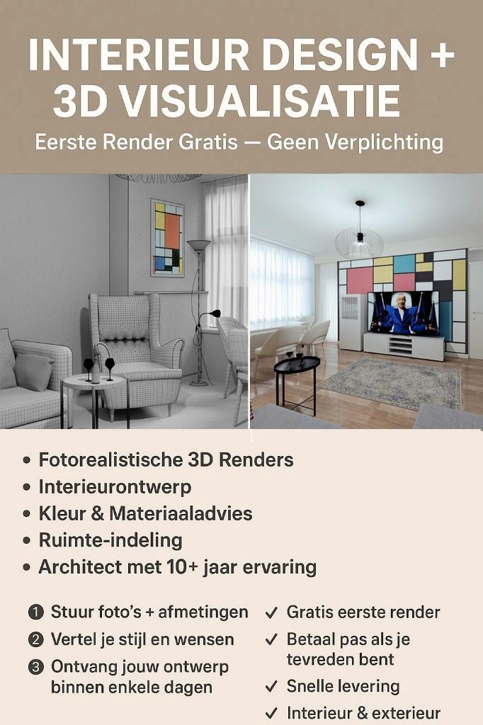Interieur Design + 3D Visualisatie (1e Render Gratis), Diensten en Vakmensen, Interieuradviseurs, Binnenhuisarchitectuur, Interieuradvies