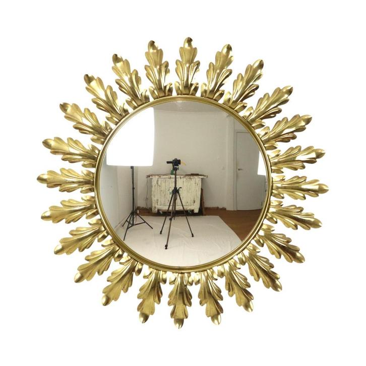 Mid Century Verkoperd Metalen Zonnespiegel Deknudt Convex 50, Huis en Inrichting, Woonaccessoires | Spiegels, Gebruikt, Minder dan 50 cm