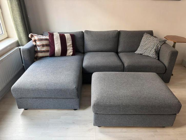 Ikea Vimle 3-zitsbank met chaise longue (hoekbank) en poef, Huis en Inrichting, Banken | Sofa's en Chaises Longues, Zo goed als nieuw