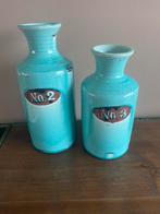 Nieuw 2 delige set turkooise stenen kruiken / vazen, Ophalen of Verzenden, Nieuw, Blauw, Minder dan 50 cm