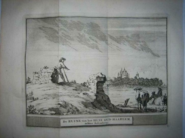 20 / Haarlem  Assumburg  Kopergravure 1736, Antiek en Kunst, Kunst | Etsen en Gravures, Ophalen of Verzenden