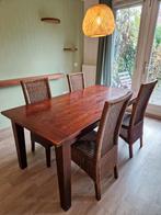 Set van 4 hardhouten/rotan stoelen, Huis en Inrichting, Stoelen, Ophalen, Riet of Rotan, Gebruikt, Bruin