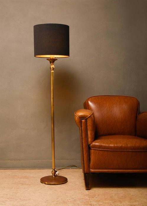 Vintage Gouden Vloerlamp met Zwarte Kap, Huis en Inrichting, Lampen | Vloerlampen, Gebruikt, 100 tot 150 cm, Overige materialen