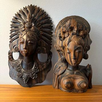 2 Balinese dames, buste, palissander, houtsnijwerk, jr 50/60 beschikbaar voor biedingen