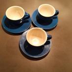 3 espresso kop- en schotels blauw, Gebruikt, Ophalen of Verzenden, Overige stijlen, Kop(pen) en/of Schotel(s)